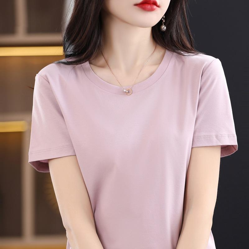 YYFS Damenmode, lässig, Sommer, Frühling, einfarbig, bedruckt, kurzärmelig, O-Ausschnitt, Blusen und Hemden