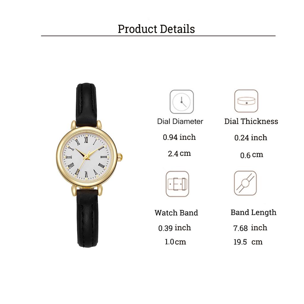 Fashionable Retro Simple Small Round Dial Leather Strap Women's Quartz Watch Bracelet 2 Piece Set, Suitable for Daily, Dating
