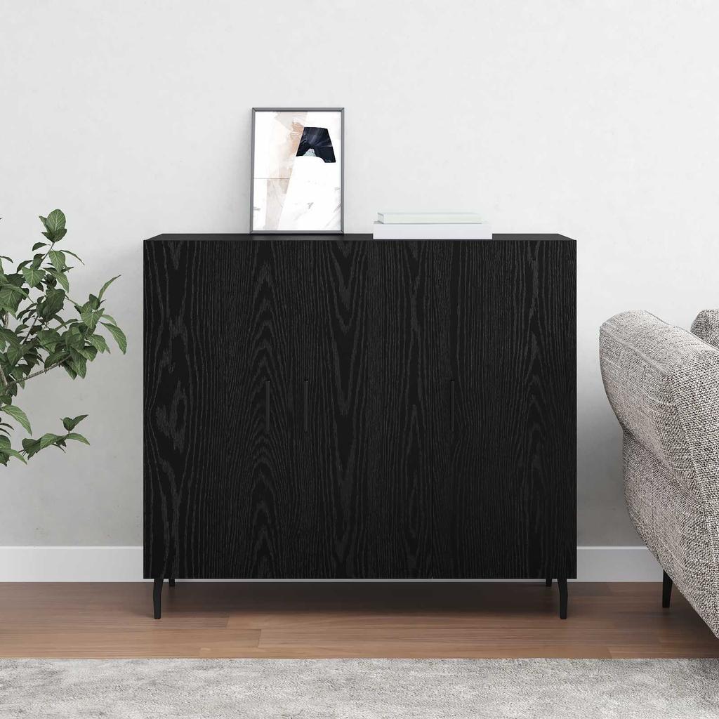Sideboard Black Oak Effect 90 x 34 x 80 cm Wood Based Material