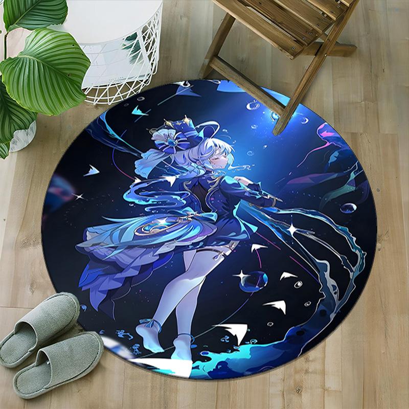 1pc Genshin Impact Furina1 Print Round Carpet Chair Round Carpet Suitable for Bedroom Living Room Home Decorative Carpet