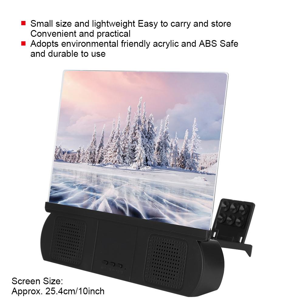 10 Inch Acrylic Lens Video HD Display Mobile Phone Screen Magnifier Bracket Amplifier with Bluetooth SpeakerBlack