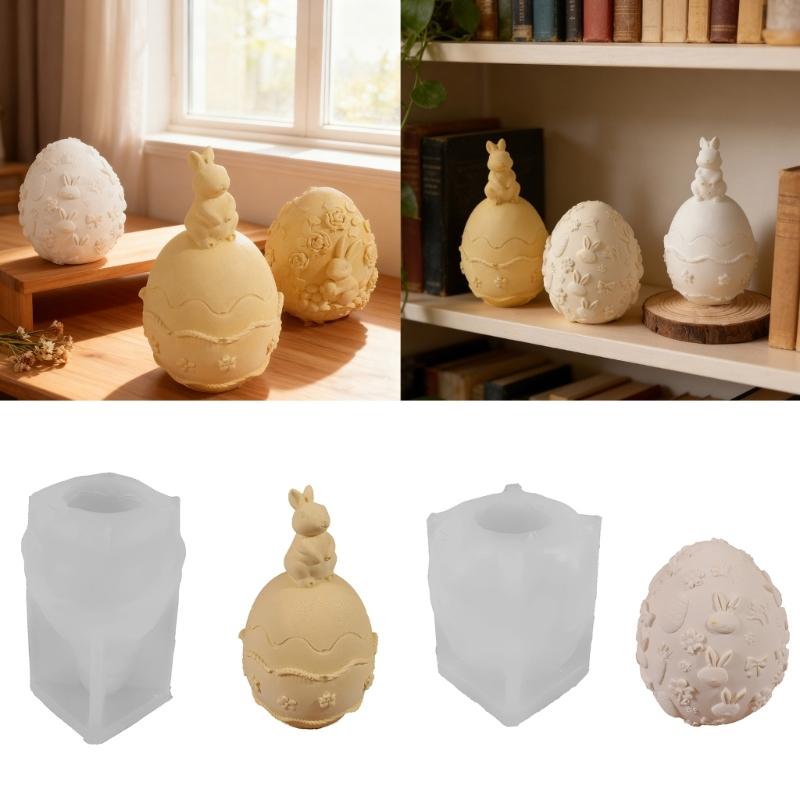 Embossed Hare Easter Eggs Shape Silicone Molds Heat Resistant for Resin Casting Making Candle Soap Home Decoration