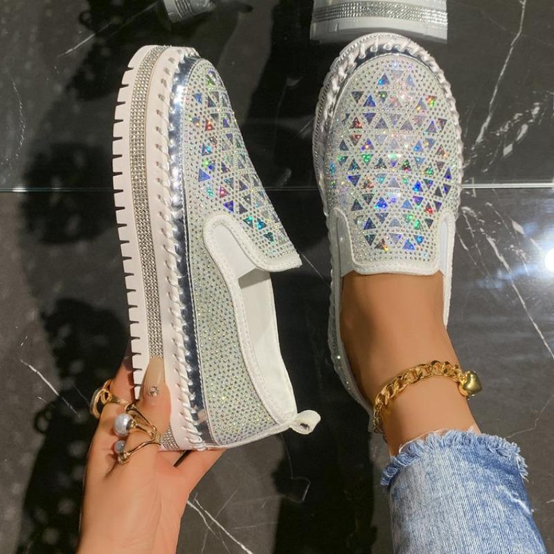 Fashion Plus Size New Single Shoes 2025 Spring and Autumn Rhinestone Trifle Platform Loafer