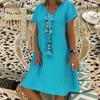 Women's Casual Color Knee Length Dress V-Neck Pullover Loose Short Sleeve Dress