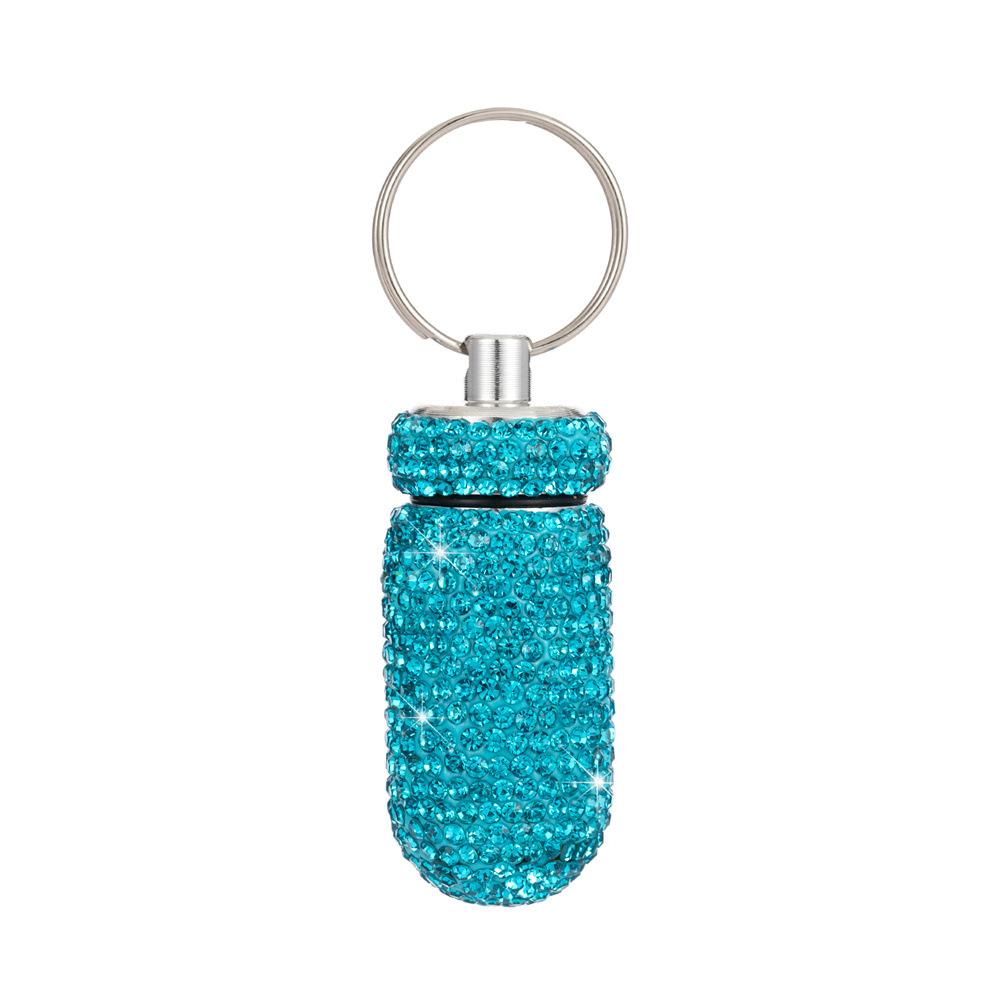 Rhinestone Keychain Portable Pill Bottle Case Waterproof Travel Medicine Box Beautiful Holder Storage with Keychain Accesorios