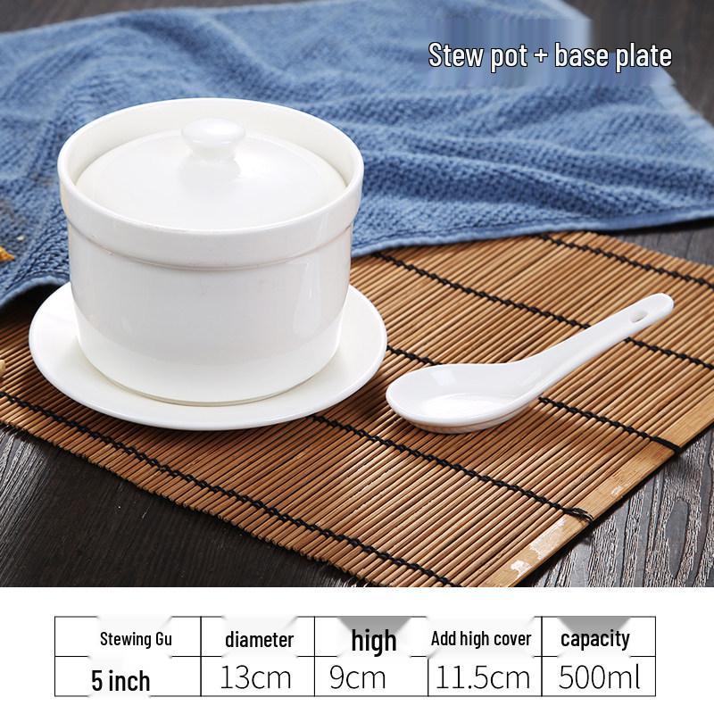 Pure White Ceramic Stew Pot with Lid: Versatile Double Boiler for Soup, Eggs, Bird's Nest, and Tonics