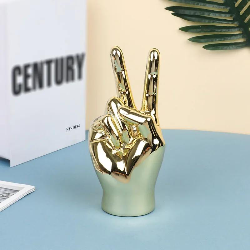 Nordic Creative Gold Silver Color Plating Finger Art Sculpture Abstract Gesture Statue Living Room Office Study Decorations