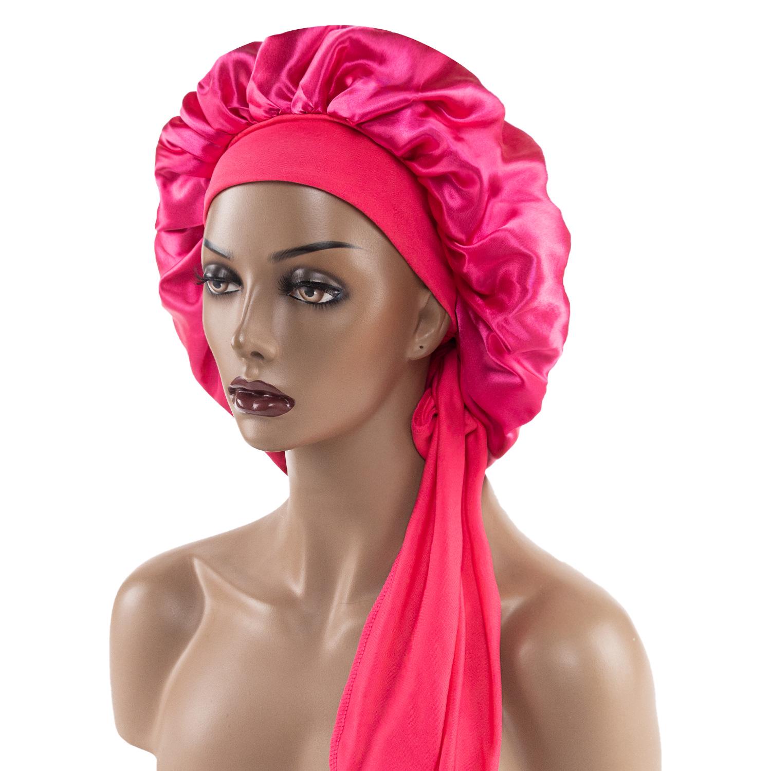 European Satin Nightcap: Wide Brim with Long Ribbon Tail One Size