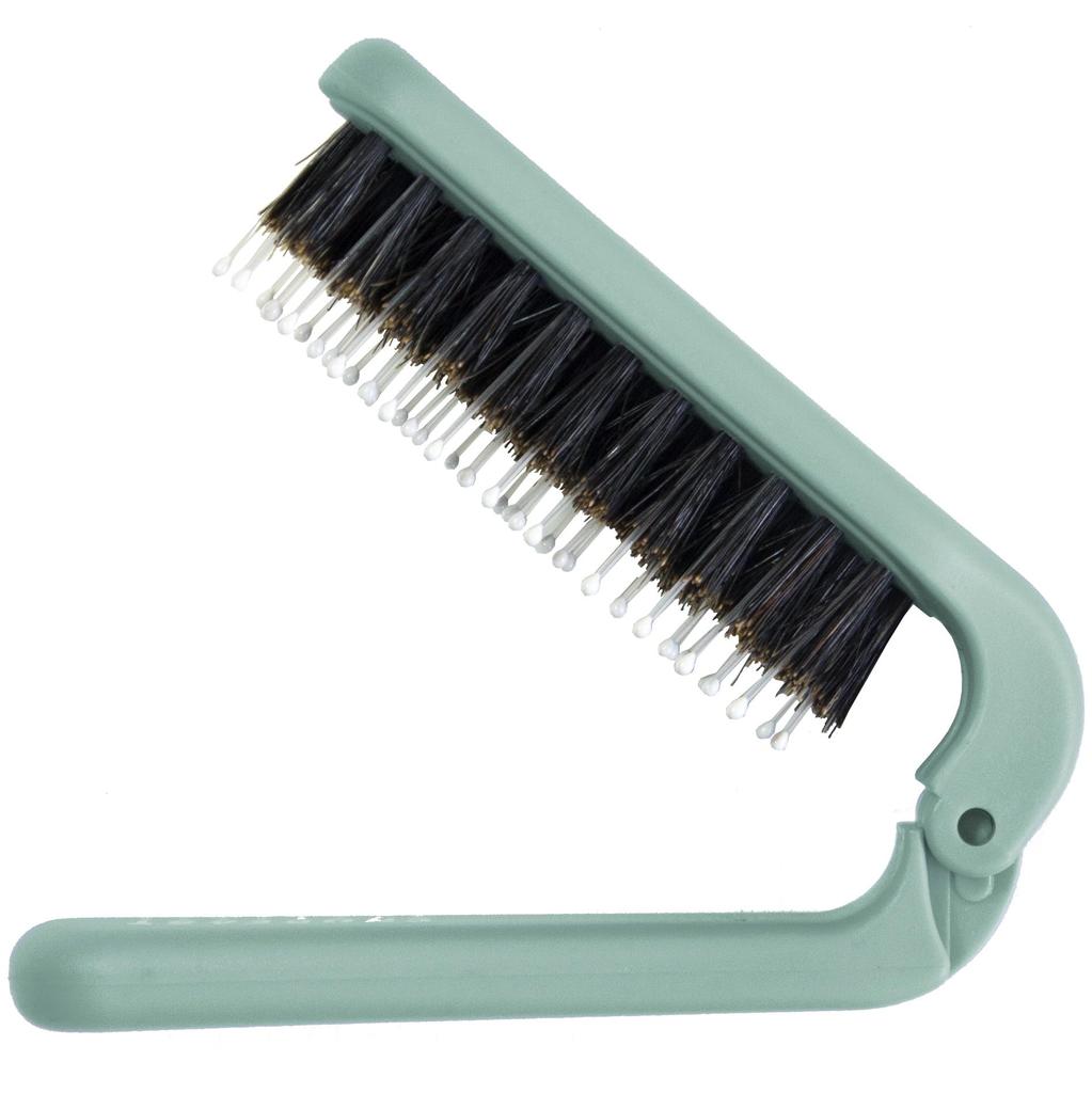 Uffy MiniPop Premium Travel Brush with Authentic Boar Bristle and Nylon Foldable Hair Brush for Improved Hair Shiny and Suitable for All Ages Pins,