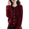New Autumn and Winter Thickened Round-neck Knitted Cardigan Long-sleeved Women's Solid Color Warm Top with Color Diamond Buttons