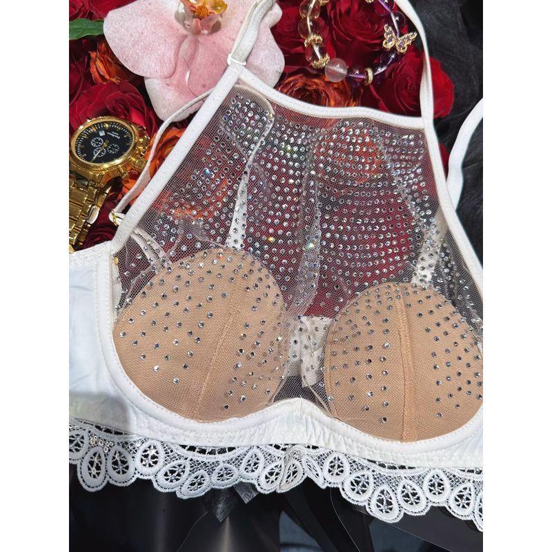 Outfitgirl Light Diamond Crop Top Short Vest Summer Sexy Style Halterneck Strap Crop Top Sling Net Red Intimates