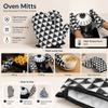Oven Mitts Black White Geometric Triangle Pattern with Hanging Loops for Baking Cooking Serving and Daily Kitchen Use