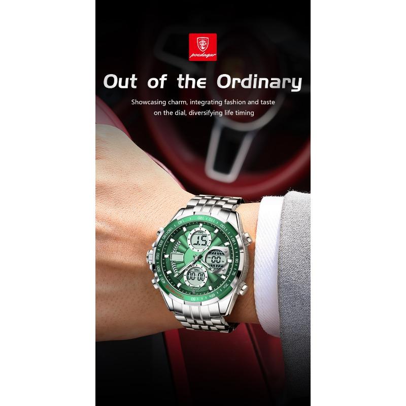 POEDAGAR Clock Waterproof Electronic LED Luxury Watches Dual Time Display Digital Stainless Steel Quartz Watch