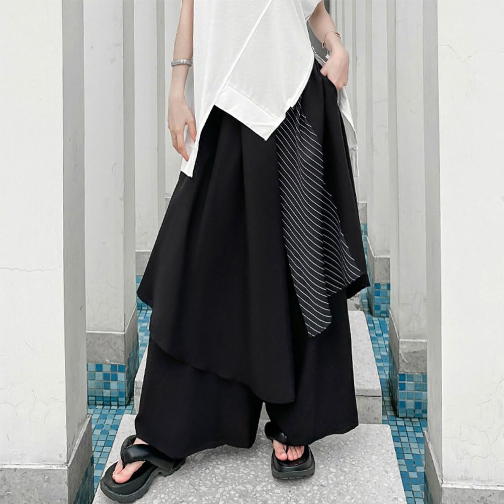 Morino Long Layered Skirt Pants for Men and Hakama Gaucho Street Black Wide-leg Pants, Women, Pants, Pants, Unique, Fashionable, Style,