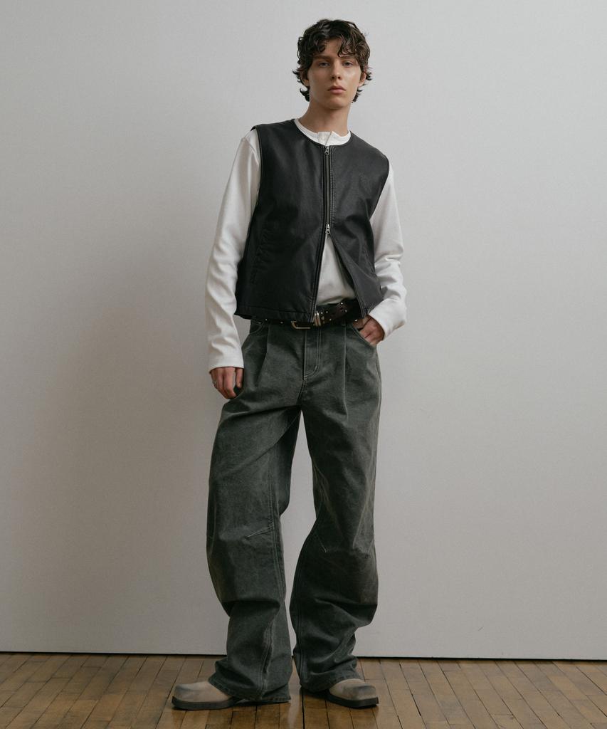 DUSTYWHITE Gray Dirty Washed Oxford Wide Tuck Pants