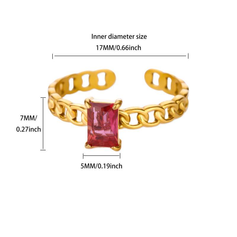Color square zircon December birthday stone chain ring women's light luxury retro high sense personality versatile