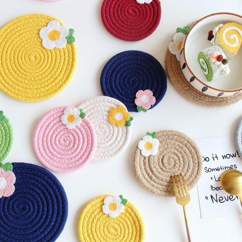 Japanese Heat Insulation Pad I Floret Cup Meal Cotton Thread Woven Rope Bowl Simple