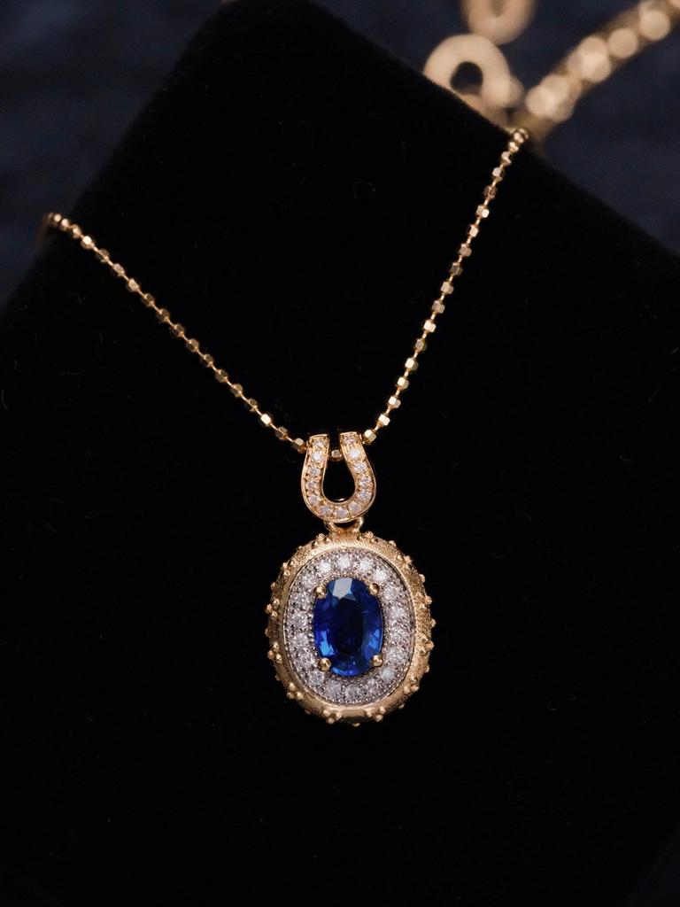 Red Elk Damen s925 Sterlingsilber Roter & Blauer Saphir Vintage Anhänger Halskette