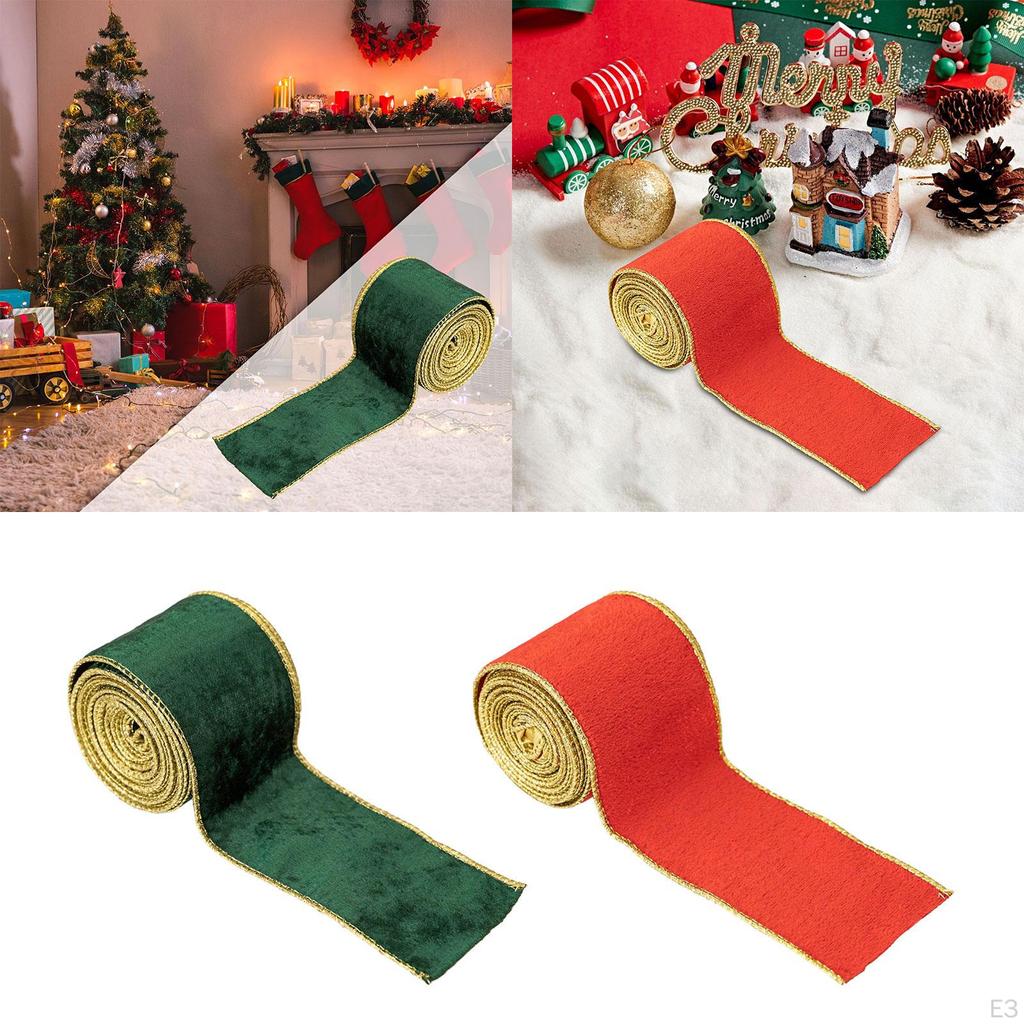 Christmas Ribbon Atmosphere Decor 2.5inch Decorative Wired Edge Holiday Satin Band