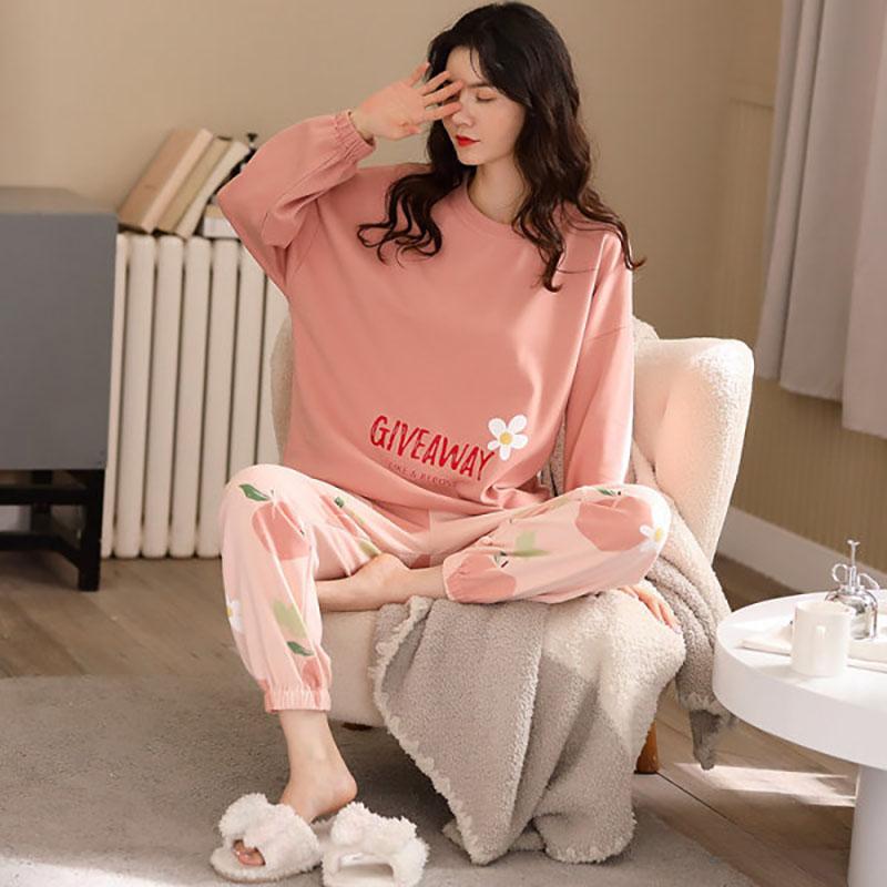 Spring and Autumn Pajamas Women's Long-sleeved Homewear Suit Can Be Worn Outside Loose Large Size Two-piece Set