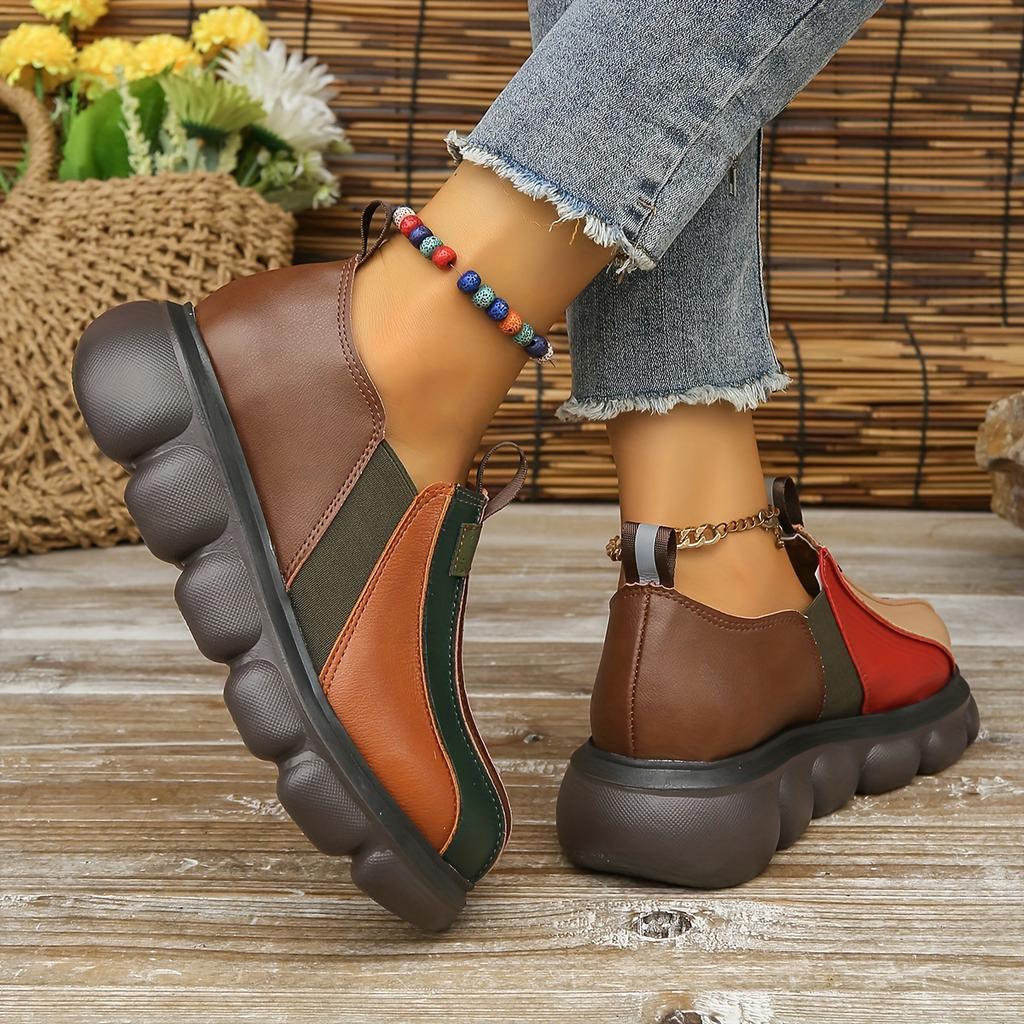 Stylish Women's Multicolor Patchwork Loafers - Comfortable Slip-On, Thick Sole, Round Toe, Faux Cover Casual Shoes for All Seasons, Dressy Shoes