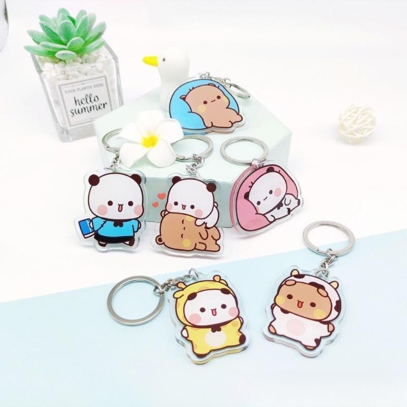 Bubu And Dudu Pendant Acrylic Kawaii Dolls Toys Cute Cartoon Panda Bear Doll Key Chain Backpack Pendant Birthday Gift