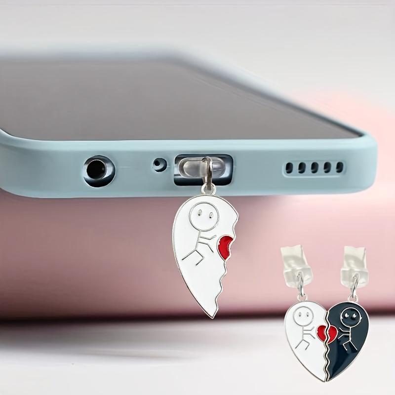1 Pair of Heart-Shaped Couple Stick Figure Phone Dust Plugs, 2pcs Keep the Phone Ports Clean and Add a Romantic Touch, Stylish and Practical