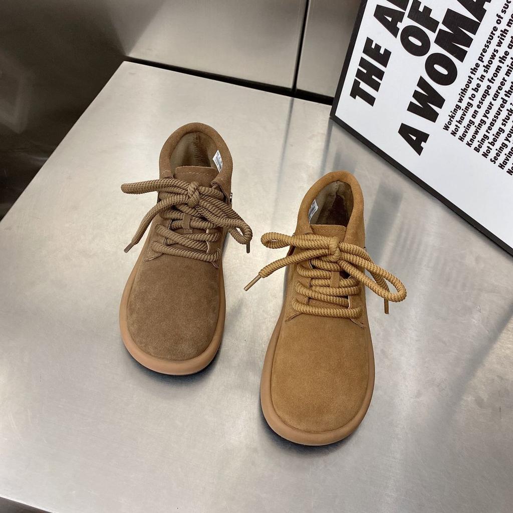 Dámské boty Martin britský styl retro matné krátké boty podzim a zima nové sametové ploché krátké ležérní boty lokomotivní boty