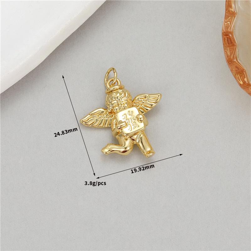 14K Vergoldete Engelsflügel Amor Anhänger Halskette - Handgefertigter Kupfer Charm Zubehör