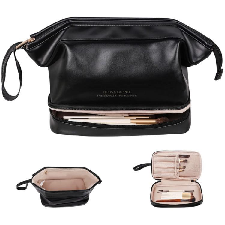 Double-Layer Cloud Makeup Bag for Women: Large-Capacity, Portable Travel PU Toiletry & Cosmetics Organizer