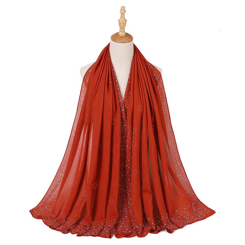New Muslim Scarf for Women Hijab Hot Drilling With  Crystal Stone Work  Section Sunscreen Pearl Shawl Hijab Female Plain Hijab