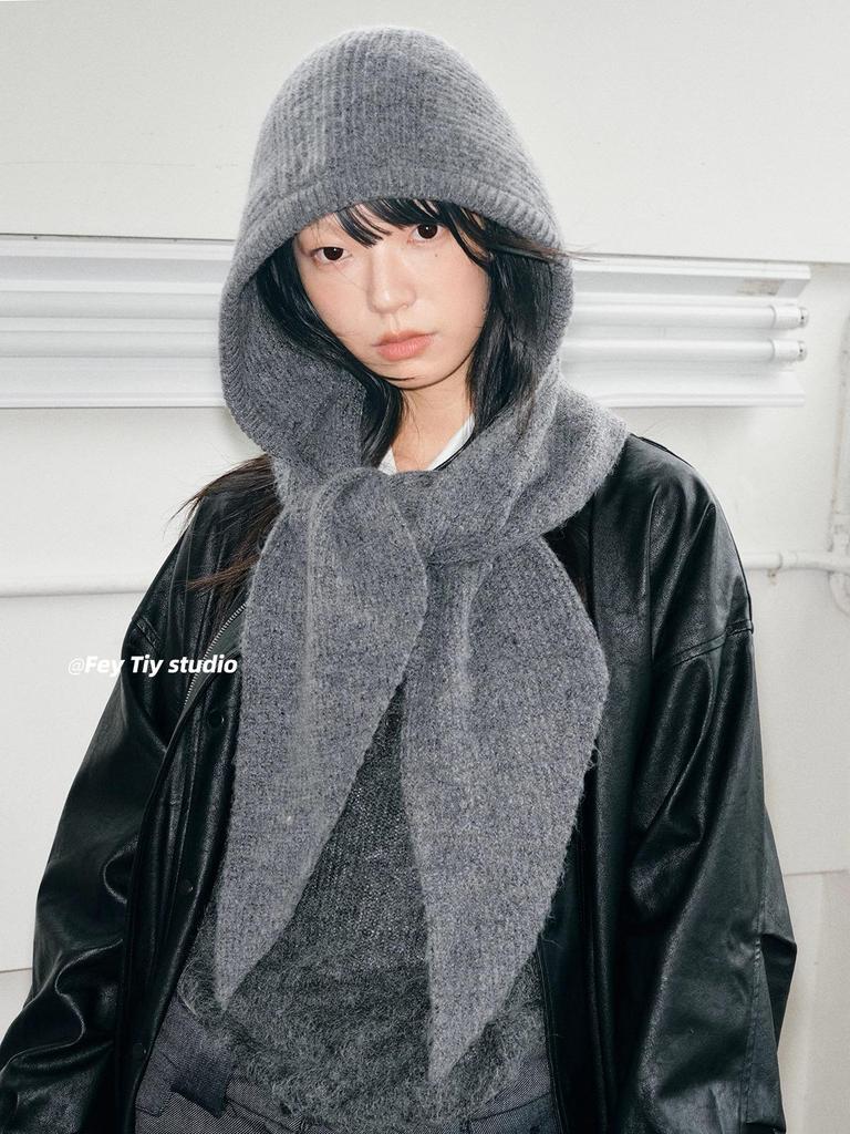 Korean Style Knit Hat & Scarf with Ear Protection - Women's Winter Balaclava