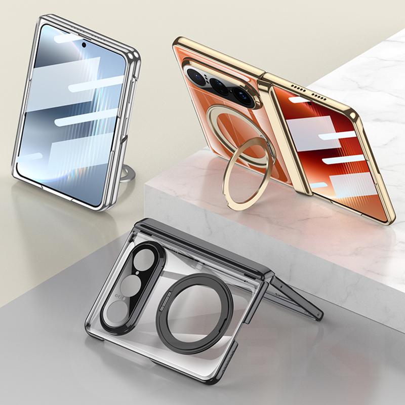 Magnetic Hinge Clear Case for Huawei Pura X Max Magsafe Charge Ring Holder Screen Protective Cover For Huawei Pura X Max Case