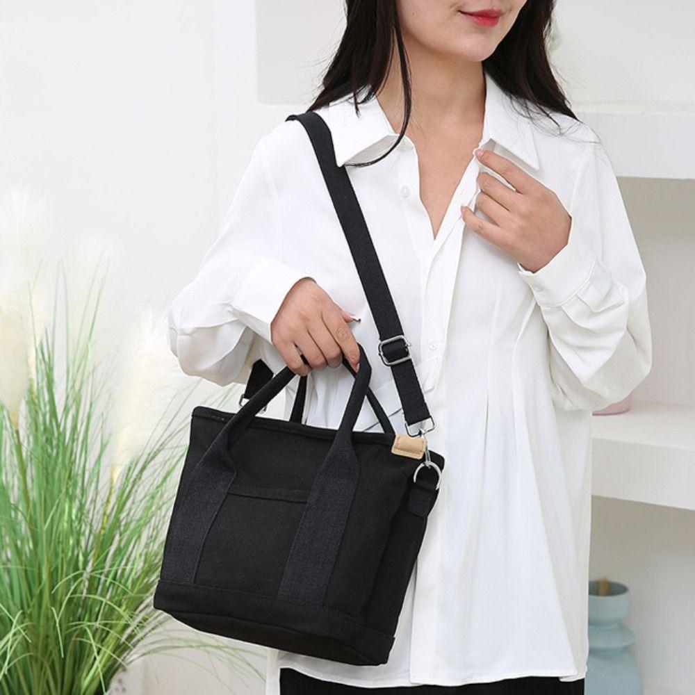 Zipper Japanese Style Crossbody Bag Handbag Pure Color Tote Bag Fashion Canvas Shoulder Bag  Daily