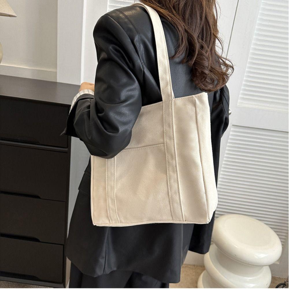 Comfortable Handle Large-capacity Canvas Bag Solid Color Women's Handbag  Student