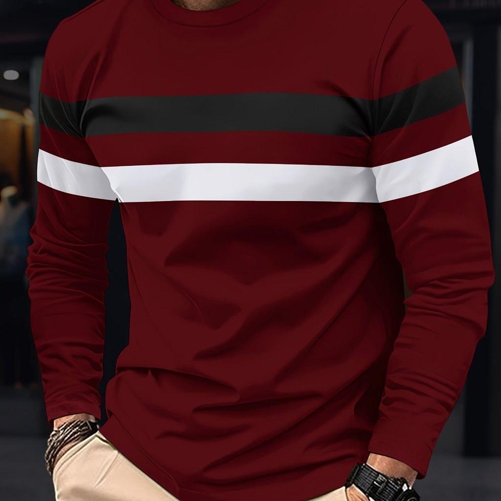 Men's casual long sleeved Henry T-shirt round neck men's fashionable long sleeved shirt