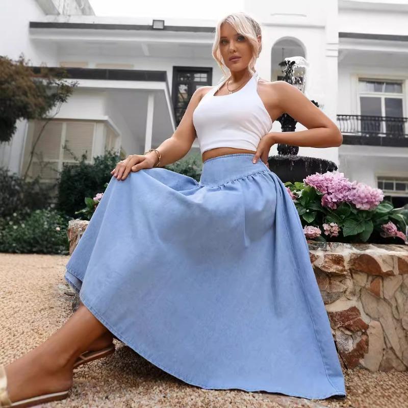 European and American Style Denim Skirt for Women, Elegant and Long, Slim Fit A-line