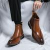 Autumn and winter velvet men's trend high casual leather shoes pointed short boots large size Martin boots