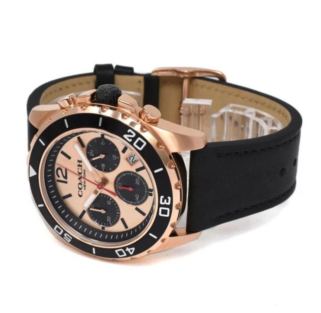 Coach Orologio Cronografo Kent Quadrante Oro Rosa Cinturino in Pelle Nera da Uomo - 14602559