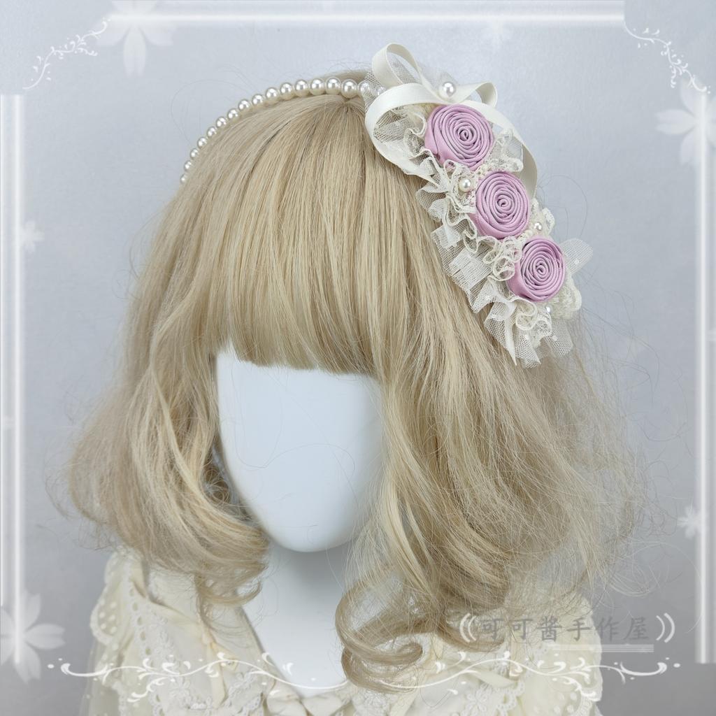 Original Handmade Ribbon Rose Headband Kc Lolita Pearl Headbands Elegant and Simple Versatile Hair Accessories for Women