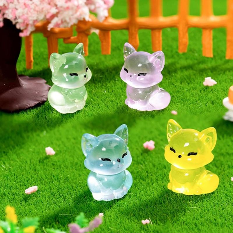 10/20pcs Luminous Resin Foxes with 6 Colors Small Animal Figurines Micro Landscape for DIY Crafts Home and Garden Decorations
