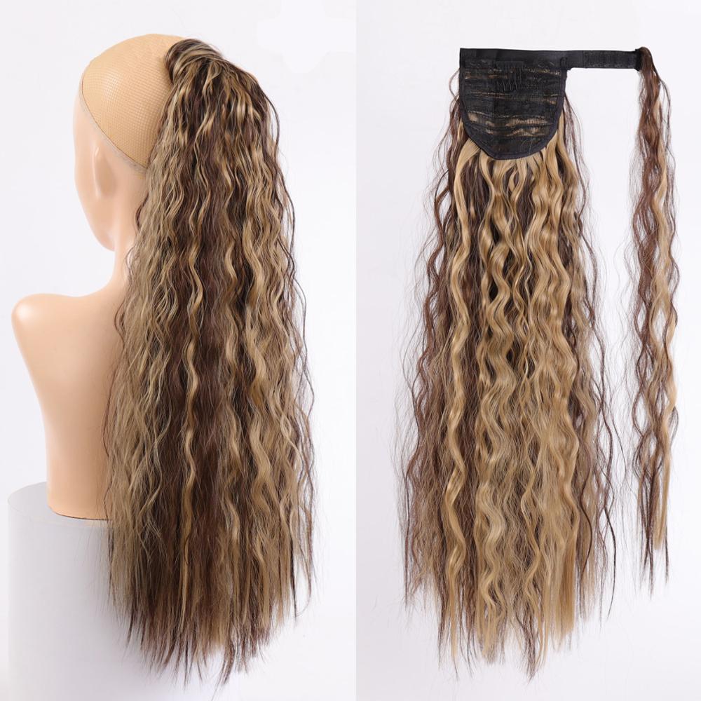 

Длинные вьющиеся синтетические заколки для хвоста на липучке в хвосте, накладные волосы, хвостик, шиньон с заколками для наращивания волос