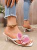 Women's High-Heeled Flip-Flop Sandals, 2025 Summer Collection, Floral Square Toe Design, Thin Heel, Niche Style, In Stock