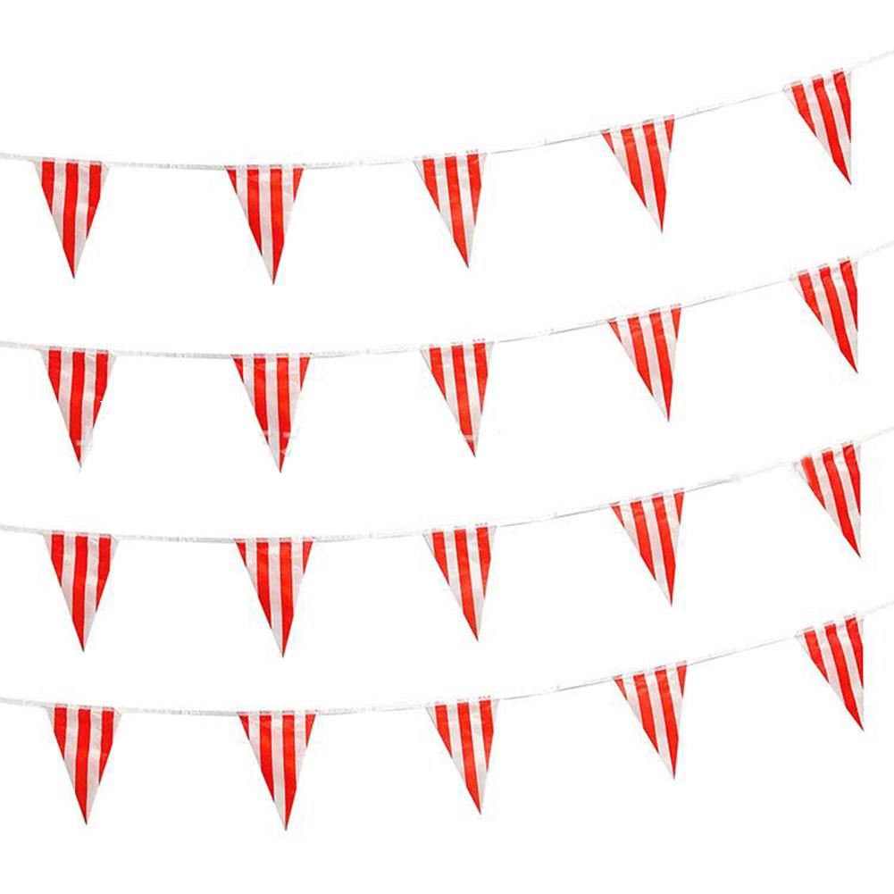 10/30M Carnival Themed Party Pennant Banner Plastic Red White Striped Triangle Bunting For Circus Birthday Party Home Decor
