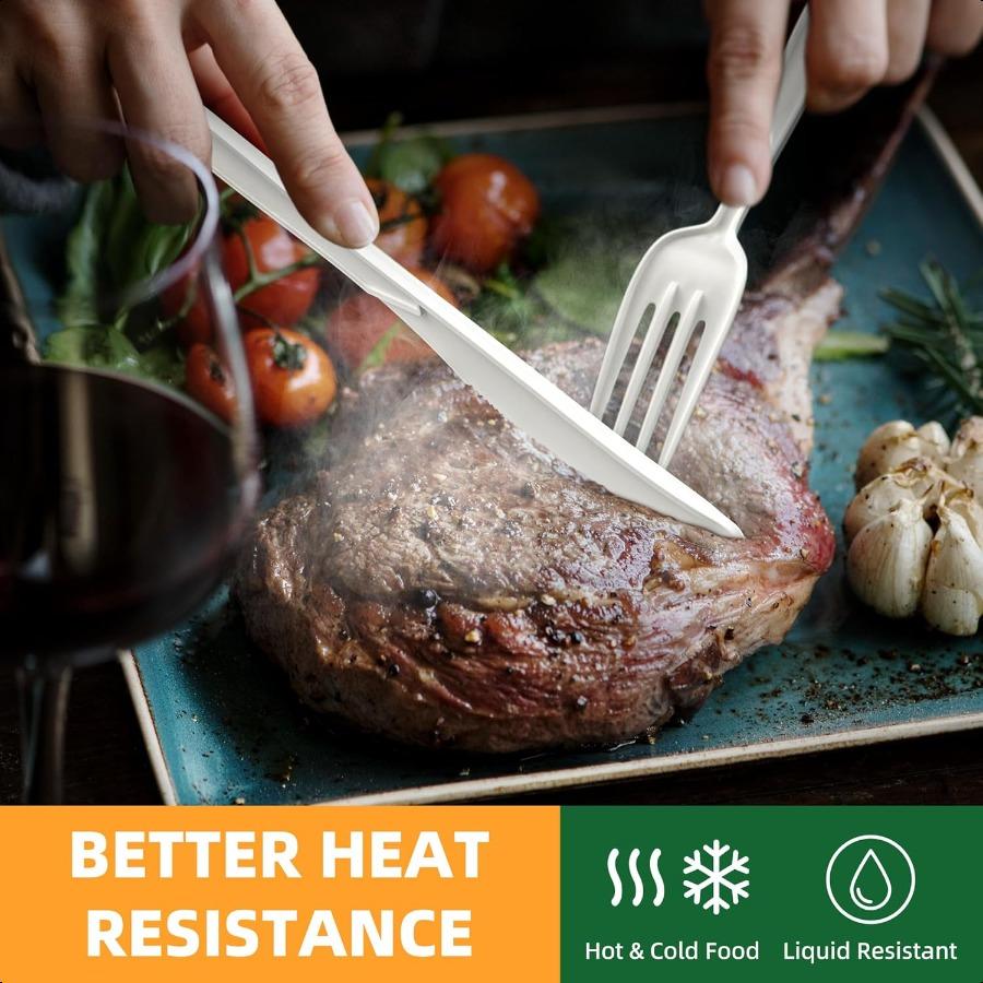 100% Compostable Cutlery Set150pcs 50 Forks 50 Spoons 50 Knives Disposable Cornstarch Utensils Heavy Duty BPI Certified EcoFrie