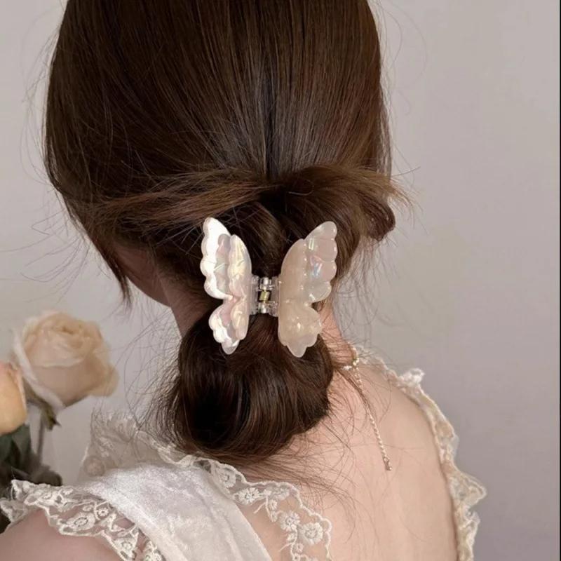 Gradient Double Layer Butterfly Claw Clip for Women Korean Sweet Temperament Pan Hair Shark Clip Girl Hair Accessories