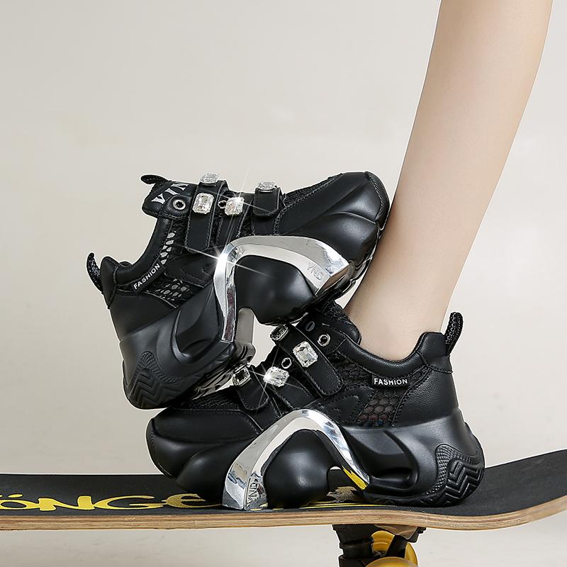 Fashion 2025 New Autumn Women Chunky Sneakers Breathable Mesh Casual Shoes 8CM Heels Fashion Trainers Lace-Up Platform Dad Shoes Woman