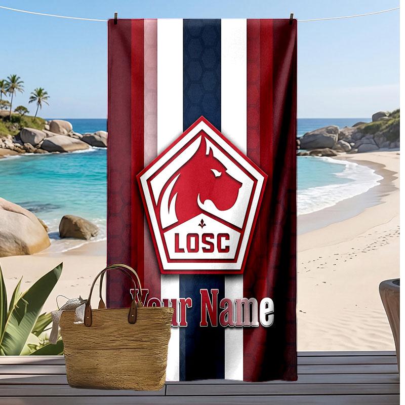 LOSC Lille Personalized Printed Beach Towel Soccer Logo Support Custom Name Text Absorbent Towel For Sport Travel Special Gift