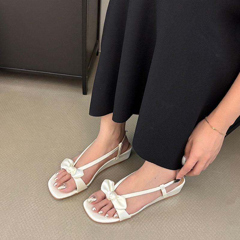 Fashion Elegant Women Low Heel Sandals Wedges Shoes Female Buckle Footwear Fashion Butterfly-Knot Ladies Heeled Sandals Shoes Pumps