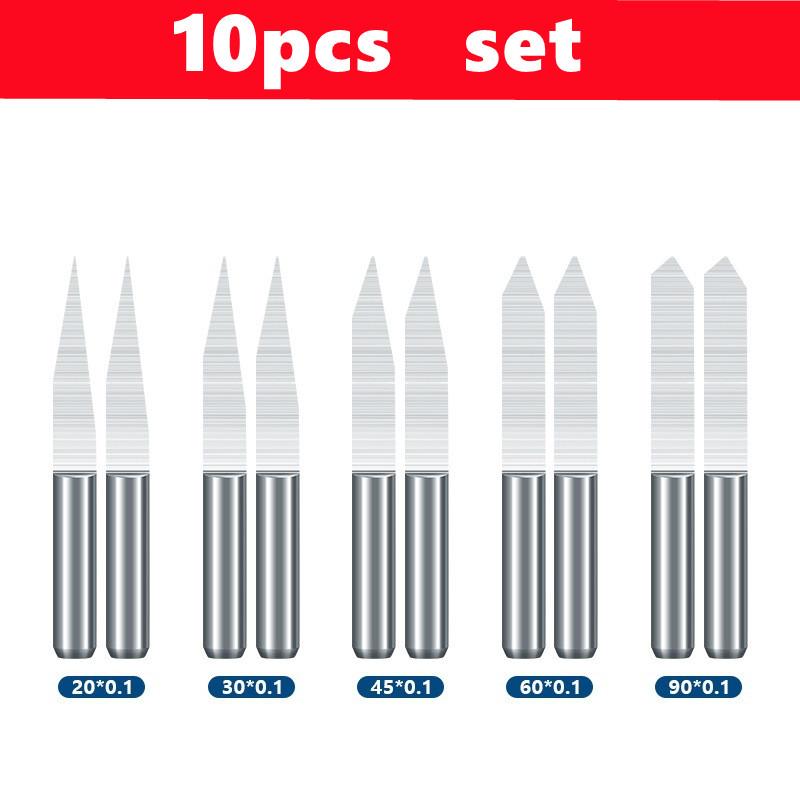 10pcs 10 °~90 ° V-shaped milling cutter 3.175mm (1/8 inch) hard alloy PCB engraving drill bit CNC engraving tool